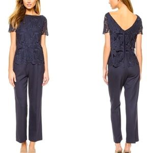 Tory Burch Jumpsuit Size 4 Navy Blue Lace Bodice Overlay Classy Chic Wedding